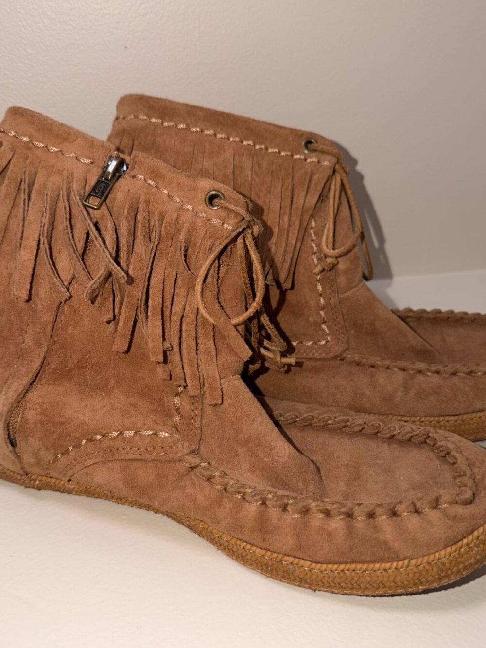 New UGG Moccasin Booties with tassels, size 7